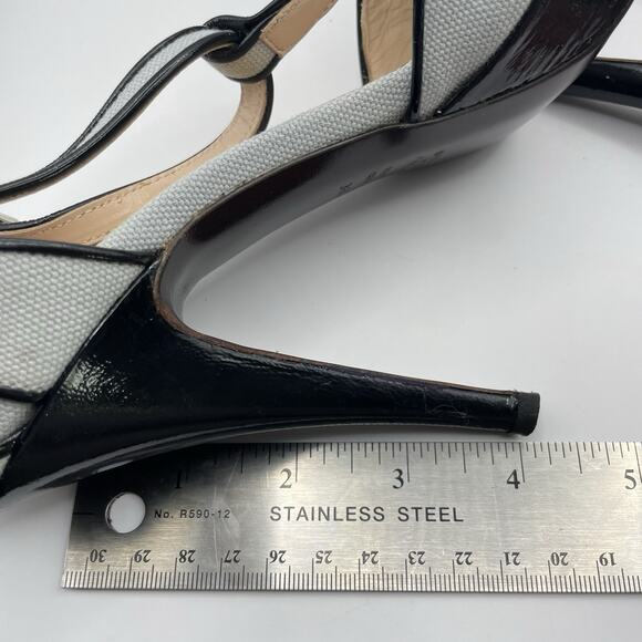 Alberta Ferretti Size 6.5 Patent Leather Canvas High Heels Black Gray Stilettos - Picture 9 of 9
